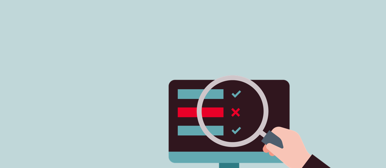EOS survey European Payment Practices: An illustration with a computer monitor on which two tasks are marked with an ‘x’ and have not yet been completed. Symbolizes lack of digitalization.