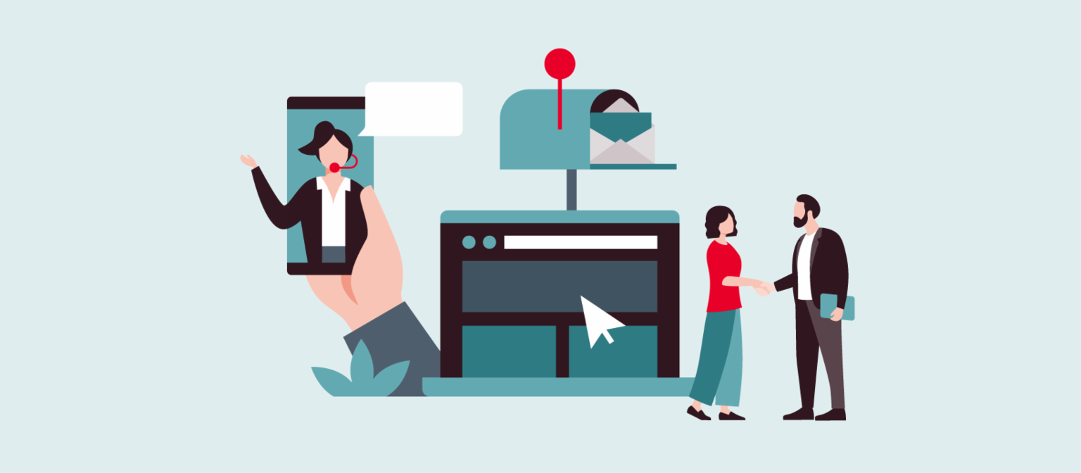 Illustration of a person using a smartphone with people in the background – support for questions about received mail