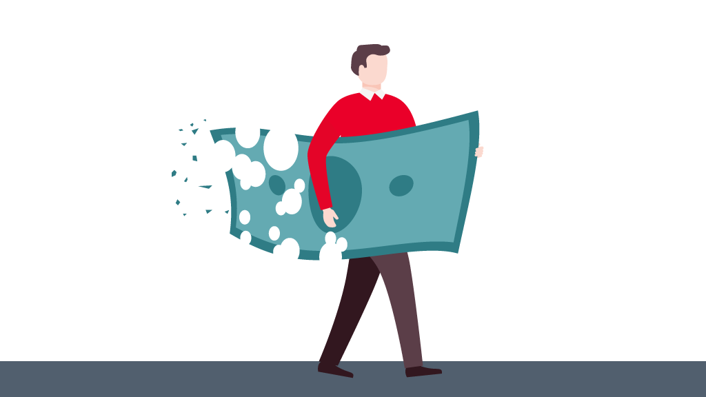 Illustration of a person with a large dissolving banknote.