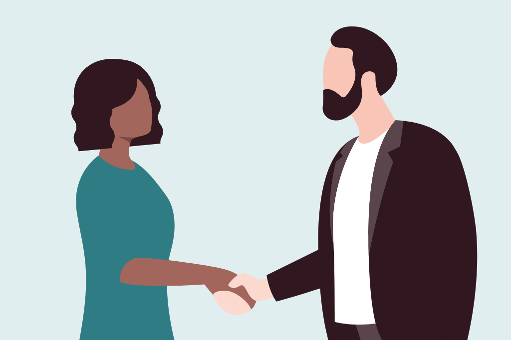 Illustration of two persons shaking hands.